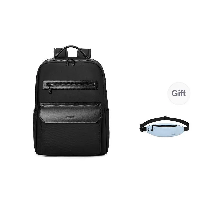 PIERRE CARDIN Nylon With Synthetic Leather Large Capacity Travel Backpack Tubas Men's Black-0