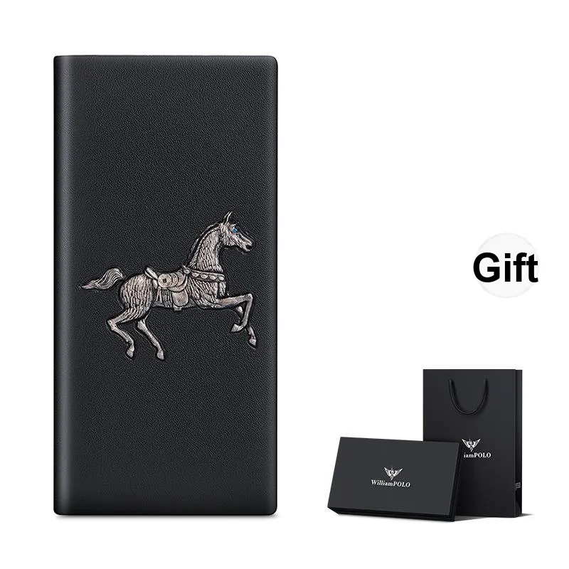 WilliamPOLO Top Grain Cow Leather Cropped Premium Wallet With Multiple Card Slots And Money Clip Men's Black