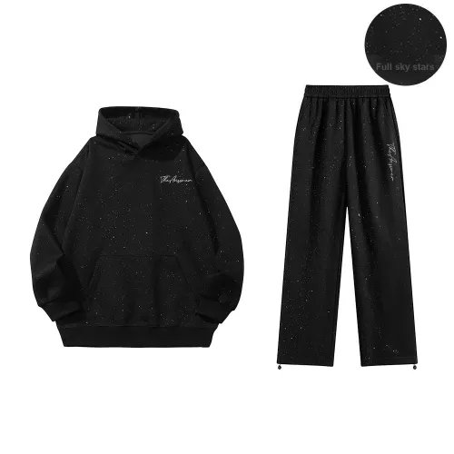 AI3 Iverson China Series Sweatshirt Sets Unisex Black Hoodie+Black Straight-leg Pants Adjustable