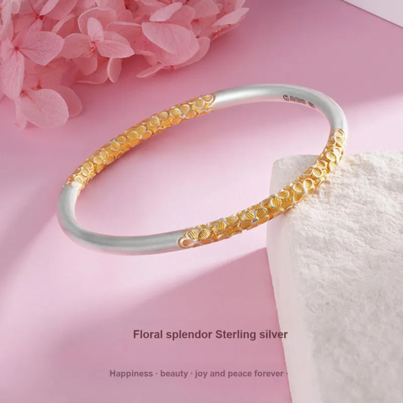 Yu Yin Pure Silver 999 Sterling Silver Fixed End Bangle Women's-1