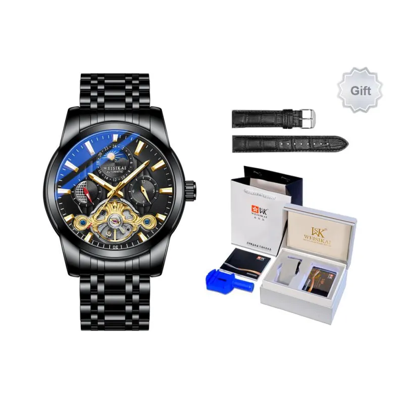WSK Mechanical Movement Steel Strap Men's Watches White Dial-8