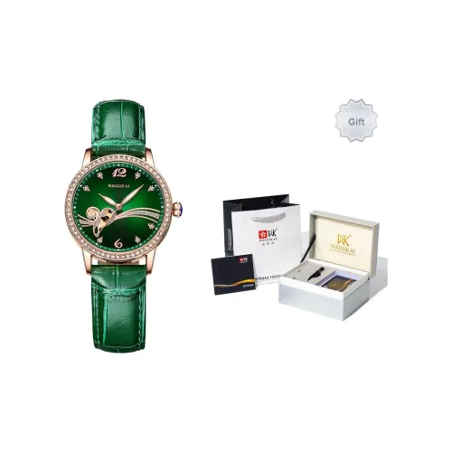WSK Автоматический Механический Механизм Кожаный Ремешок Часы Женские Зеленый Циферблат