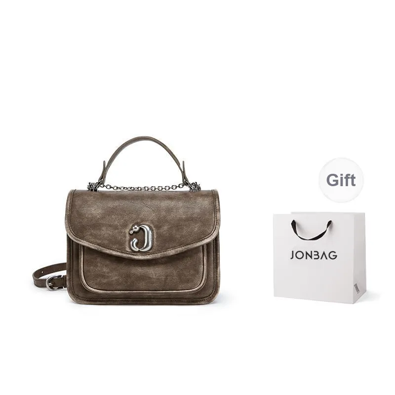 JONBAG PU Premium Texture Niche Commute Bag, Shoulder Bag, Crossbody Bag, Handbag Women's Black Oil Wax/Polished Brown-0