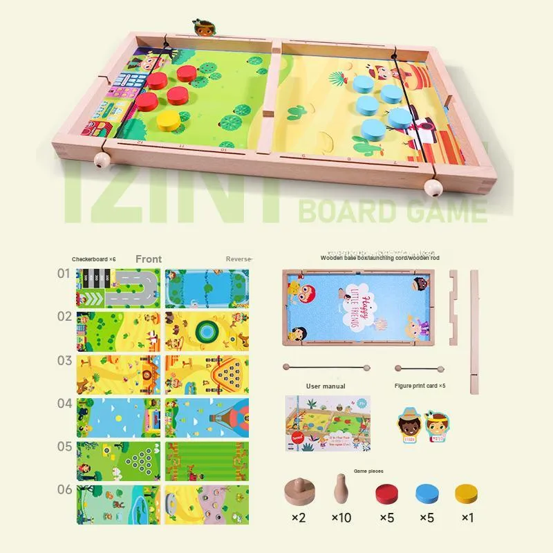 Wooden Play Family 12 in 1 Tapping Chess Two Player Battle Educational Board Games-5
