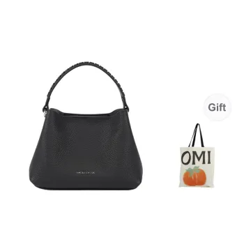 OMI Cow Head Leather Handbag Regular Women's Pitch Black/Ecru/Gold Brown/Light Blue