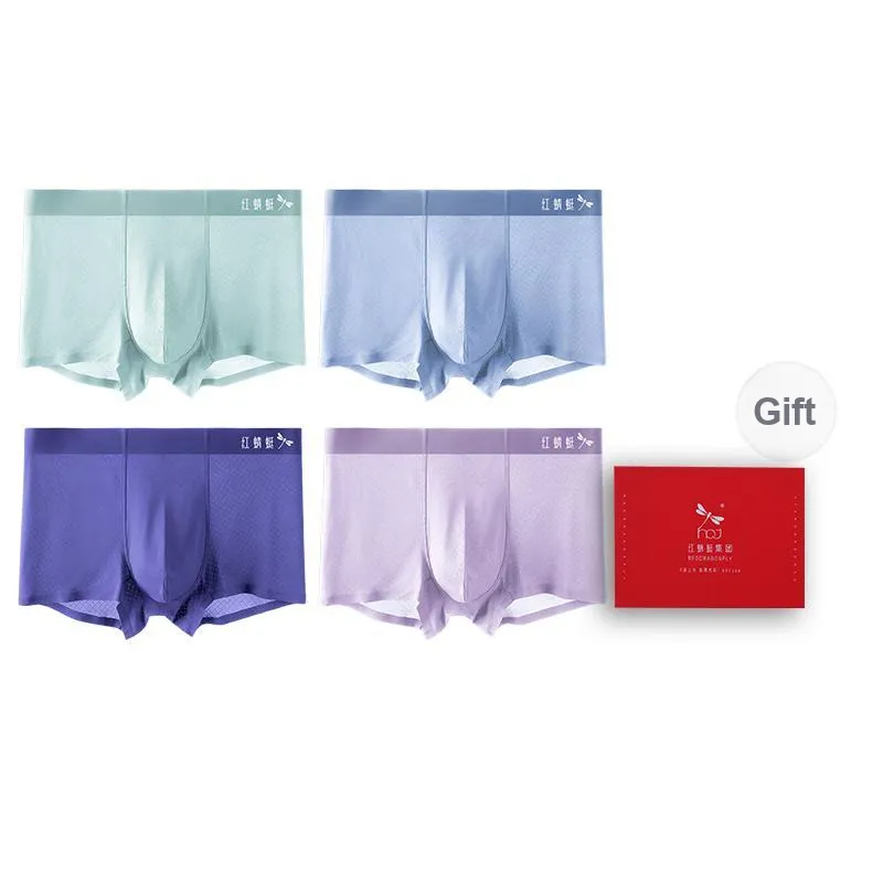 RED DRAGONFLY Ice Silk Underpants Seamless Skin Friendly Comfortable Men's Gift Box Combination-12