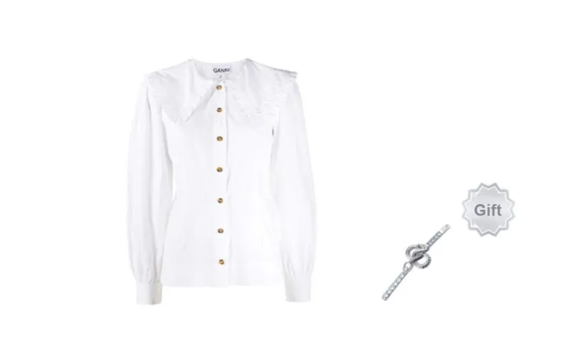 GANNI Oversized collar Buttoned Blouse-9