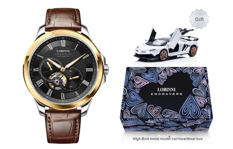 LOBINNI L Automatic Mechanical Movement Genuine Leather Strap Watch Men's Watches Silver Dial-23