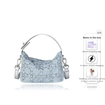 Teenmix Fabric With Cow Leather Crossbody Handbag Women's Blue