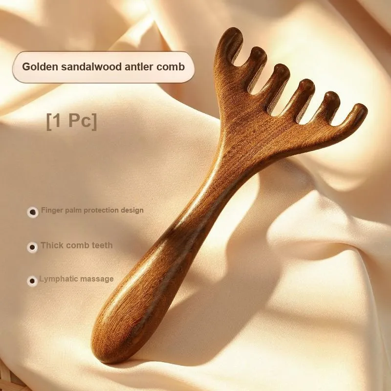 Gentle Welcome Sandalwood Antler Rake With Large Tooth Width Comb Massage-1