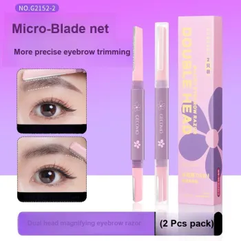 GECOMO Dual Head Close Up Eyebrow Razor+Oil Absorbing Paper Combination, Built in Mirror Powder Puff, Makeup Tool