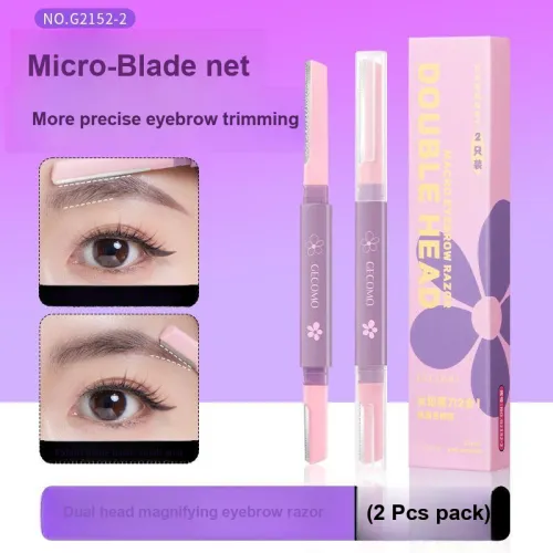 GECOMO Dual Head Close Up Eyebrow Razor+Oil Absorbing Paper Combination, Built in Mirror Powder Puff, Makeup Tool