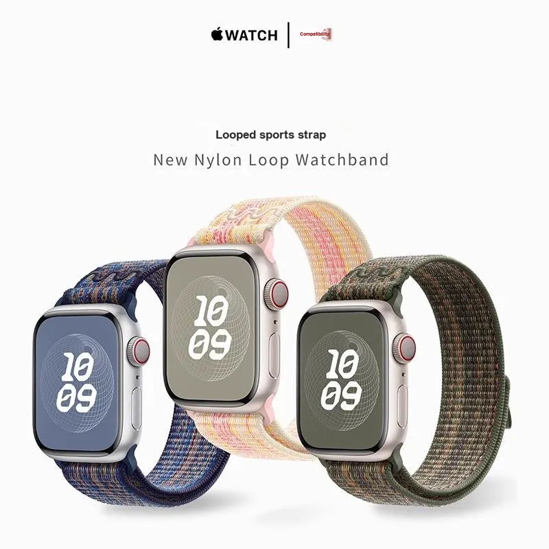 CHRROTA Compatible Apple Watch Series 10 Strap Nylon Loop With Hook and Loop Closure Watch Bands-1