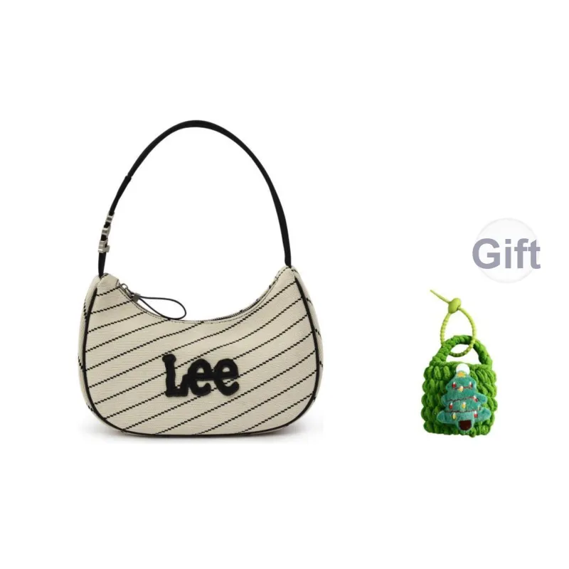 Lee Fabric+Artificial Leather Crescent Bag, Underarm Shoulder Bag Women's Ecru-0