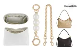 (Coach Nomad Bag) White Dupont Paper + Pearl Extended Chain + Dog Buckle Decorative Chain 45cm