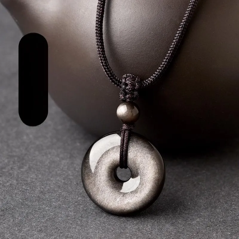 Lingfei Natural Obsidian Pendants Men's-2
