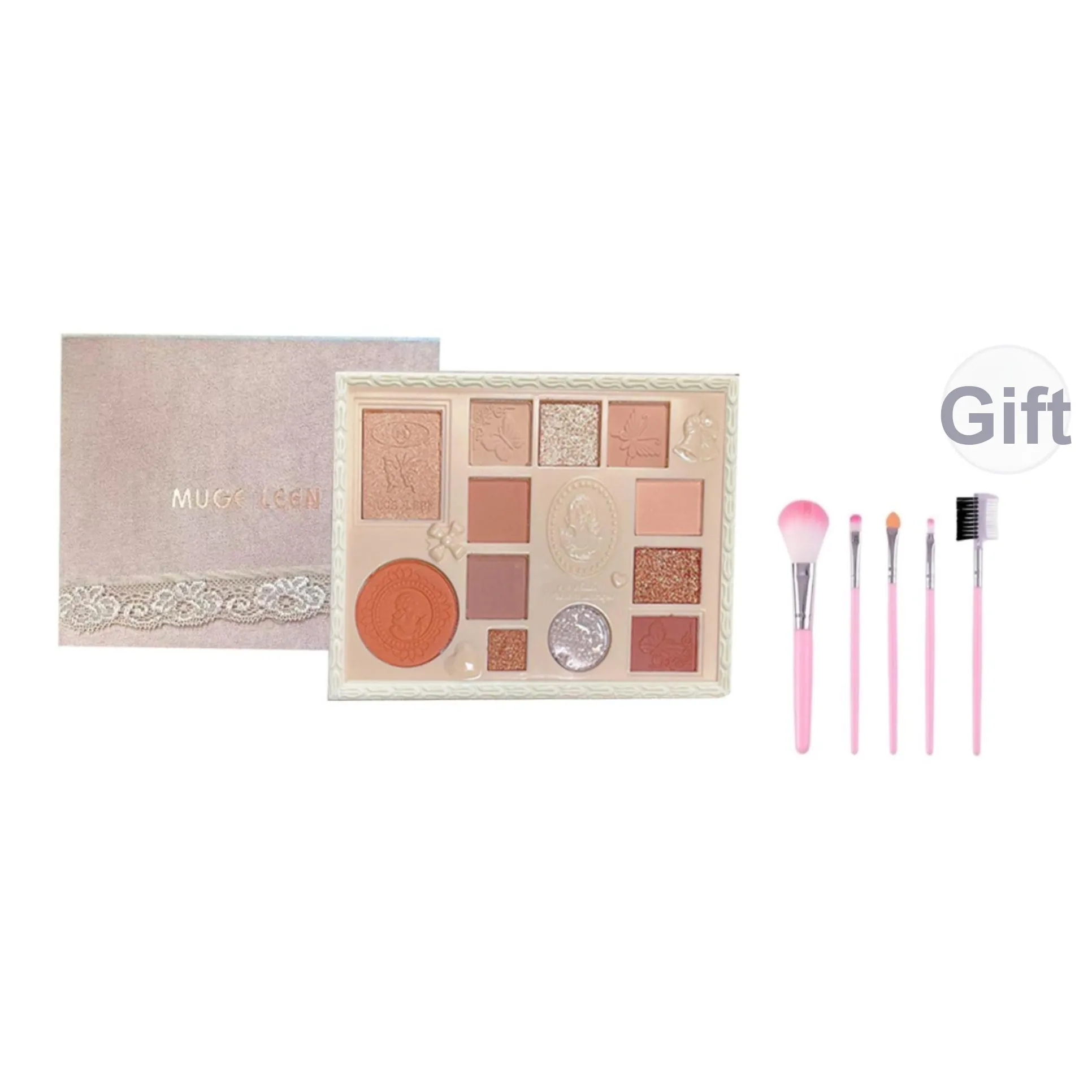 MUGE LEEN Кружево BOOK Палетка для теней для век Перламутровый Шimmer Металлическая отделка 12 цветов