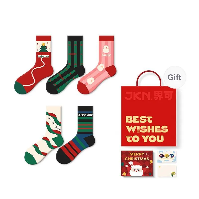 JKN Festival Gift Box Series Mid Calf Socks Unisex Box 5 Pack-12