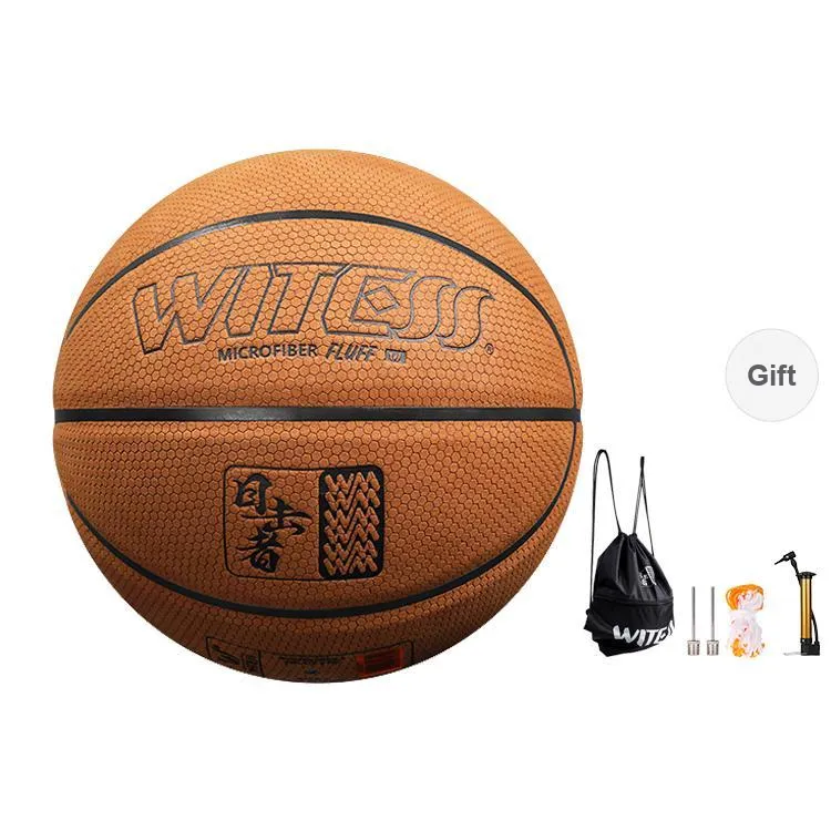 WITESS Microfiber Leather Basketball Yellow Brown Size 7 Ball Match Unisex-5