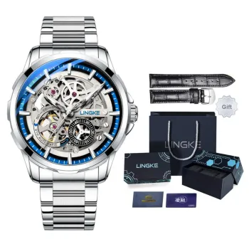 LINGKE Automatic Mechanical Movement Stainless Steel Watchband Watch Men's Watches Blue Dial