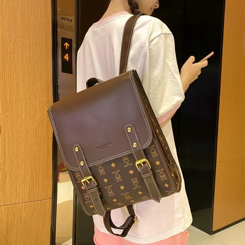 Yalu PU Backpack Women's Khaki/Pink/Coffee/Brown-14