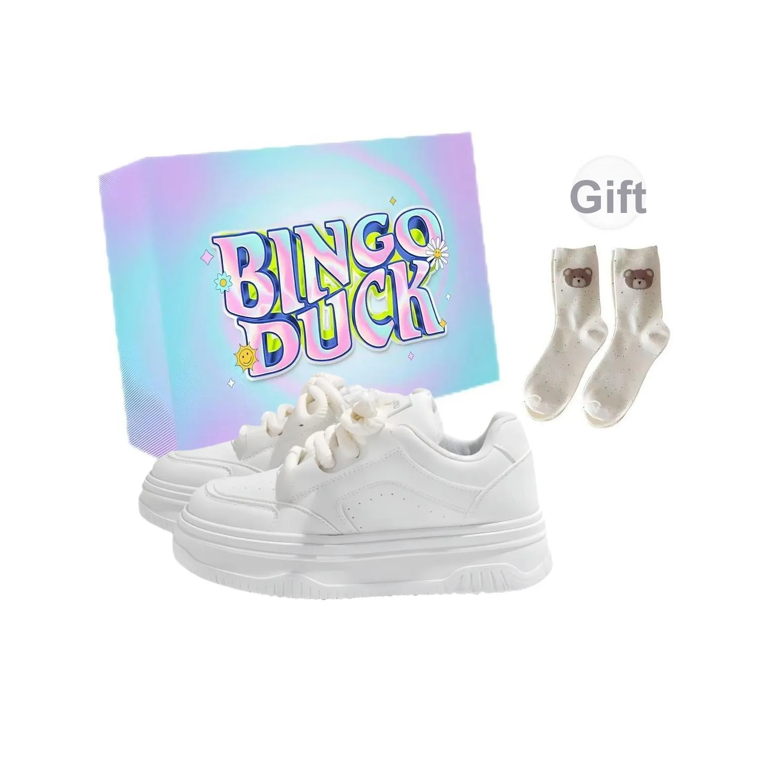 BINGO DUCK Slip-resistant Low Top Скейтборд Кроссовки Женские Белые