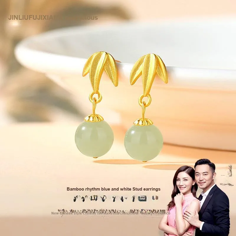 JINLIUFUJIXIANG Hetian Jade Earrings White Jade/Pale Greenish White Jade Women's-1