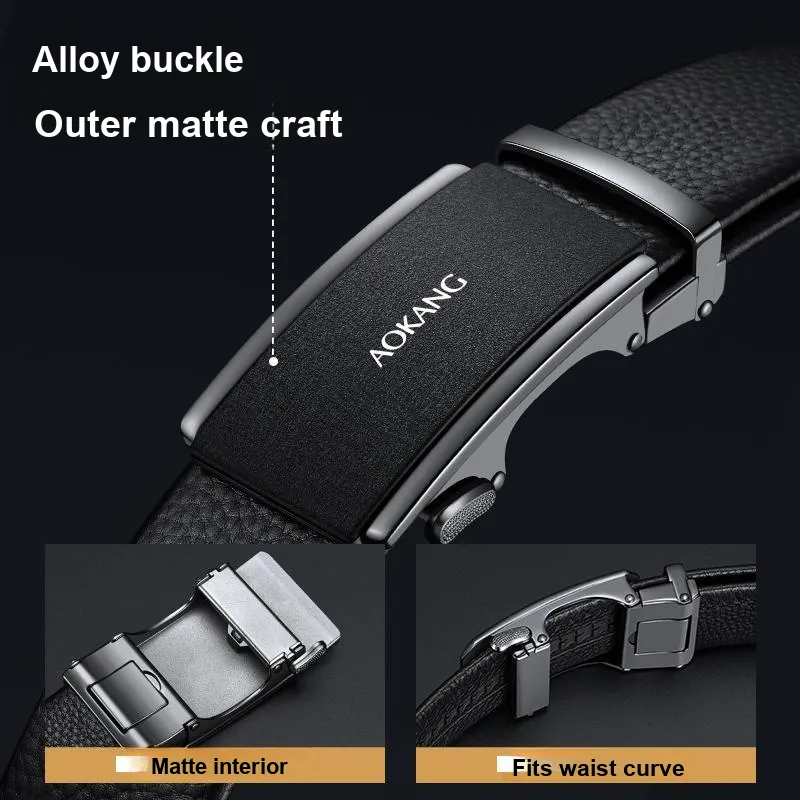 AOKANG Top Grain Cow Leather Belts Men's Silver Gunmetal 3.5cm-9