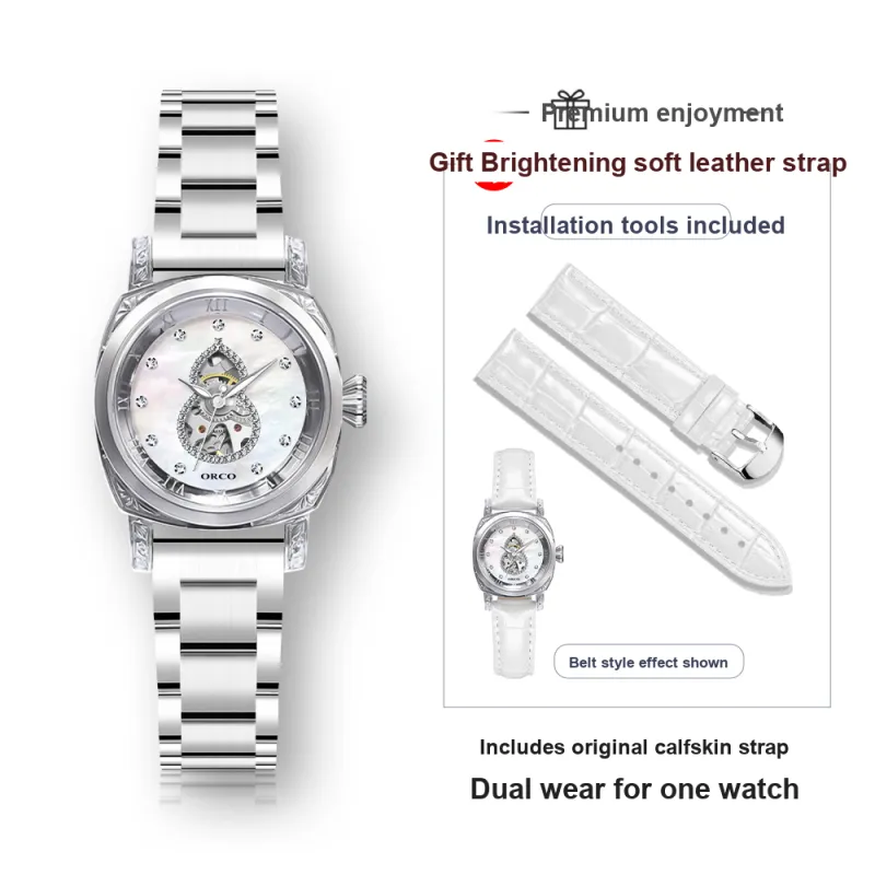 ORCO Automatic Mechanical Movement Watch Women's Watch White Dial-3
