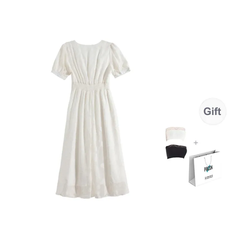 CPAURA Short Sleeved Dresses Women's White-9