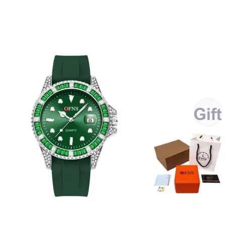 OFNS DIVER Стразы Украшенные Утонченные Кварцевые Часы Резиновый Ремешок Часы Унисекс Черный Циферблат