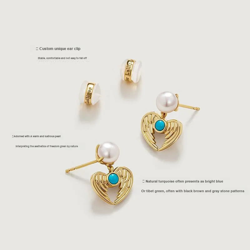 Amber Lollipop Flying Feather Series Pearl Earrings Women's-1