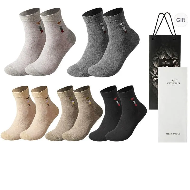 SEPTWOLVES Mid Calf Socks Men's 5 Pack Gift Box Set+Shopping Bag-15