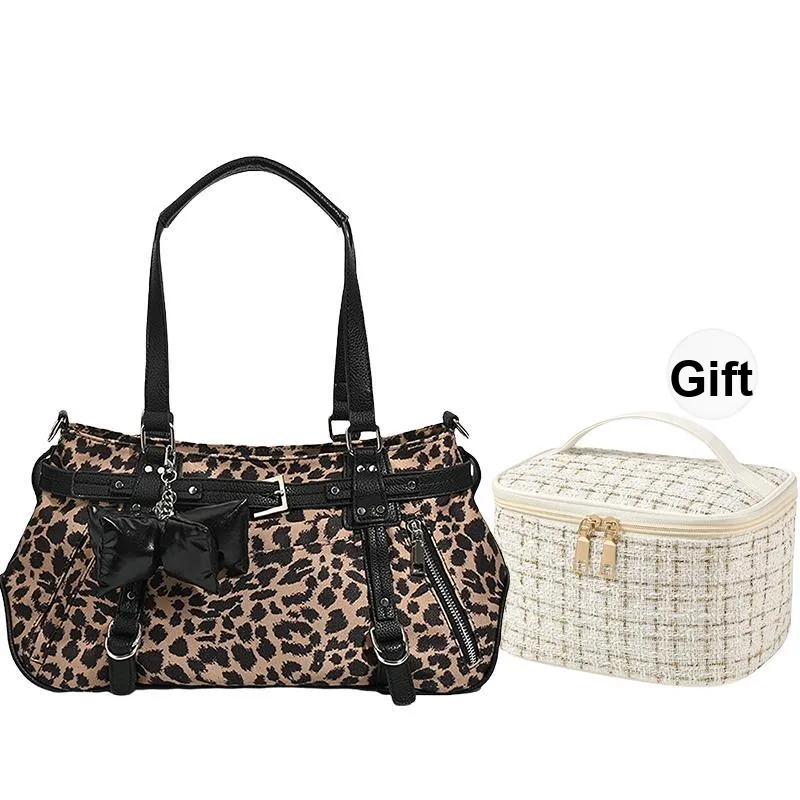 NATTY PU Tote Bag Shoulder Bag Large Size Women's Pink/Leopard Print/Black