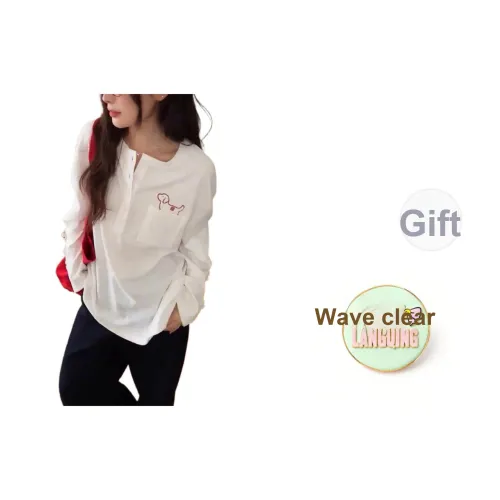 LANGQING Белая длинная рубашка с длинным рукавом с подарком Wangqing бренд с наклейкой женская футболка