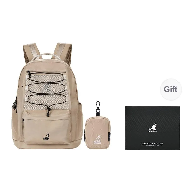 KANGOL Nylon Students Commute Backpack Large Size Unisex Khaki/Black-3