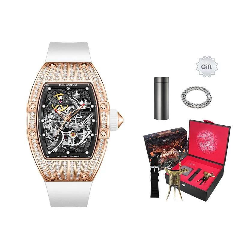 GEYA Great Wall Collection Automatic Mechanical Movement Silicone Strap Watch Unisex Cut Out Dial-18