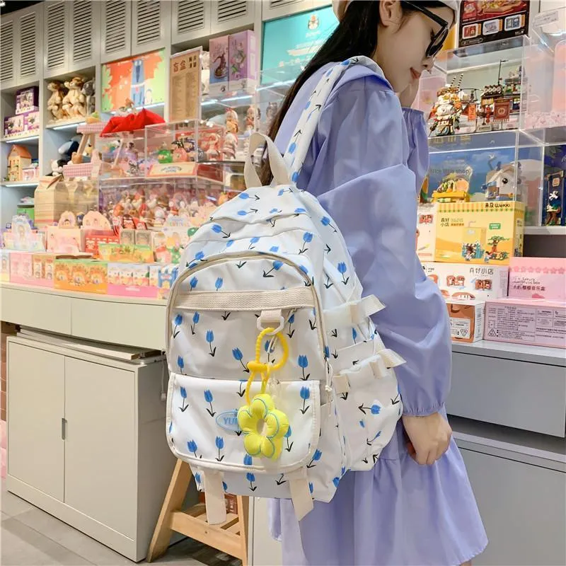 Yalu Nylon Backpack Regular Women's White/Pink/Blue-18