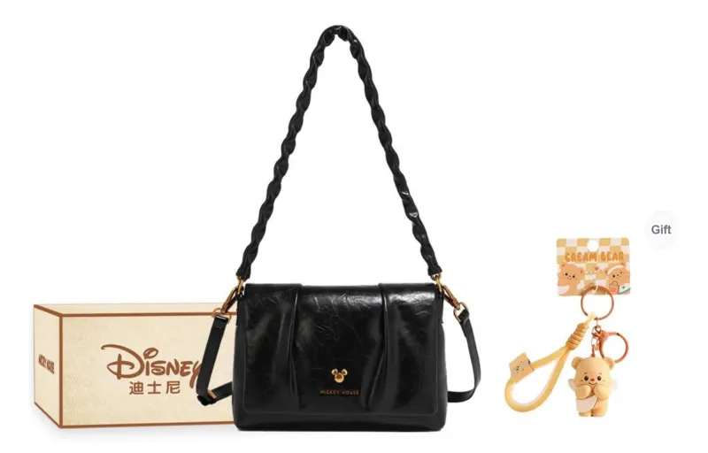 Disney PU Pleated Small Square Bag Regular Women's Black/Coffee/Burgundy-71