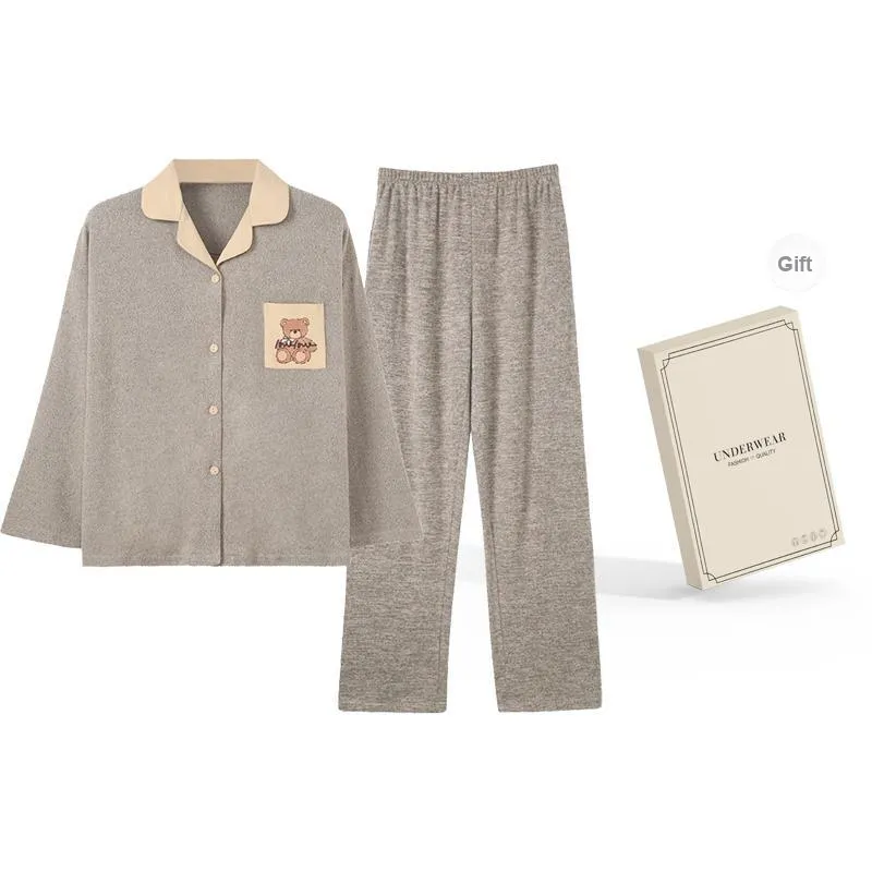 O'MESIK Pajama Set Women's Gift Box Set Gray Coffee-0