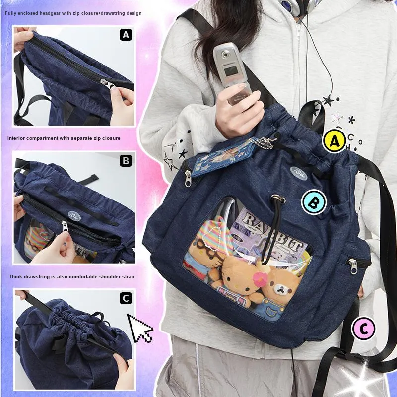 Rosyposy Denim Backpack Medium Size Unisex Multicolor-3