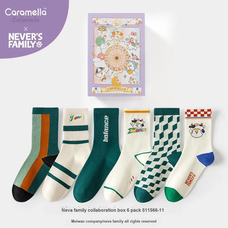 Caramella x Naiva Family Mid Calf Socks Women's Gift Box Of 6 Doubles-20