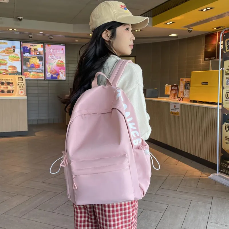WICKBUEN Nylon Backpack Unisex White/Black/Pink-11