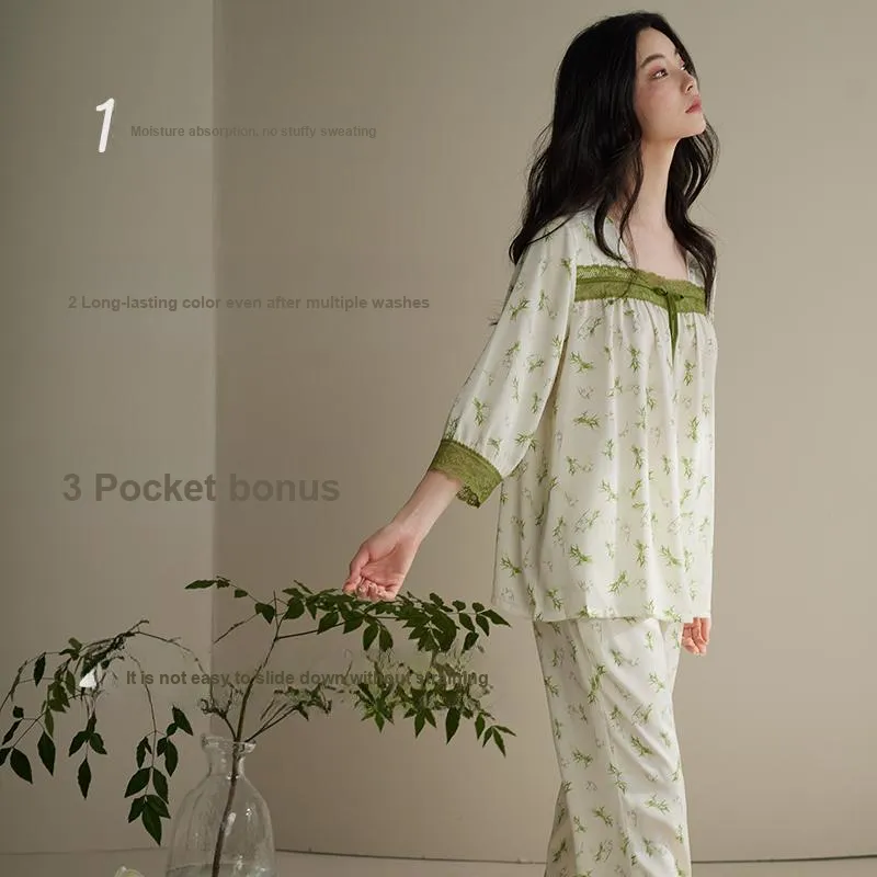 Xuan Liang Pajama Set Women's Gift Box Set Bamboo Green-2