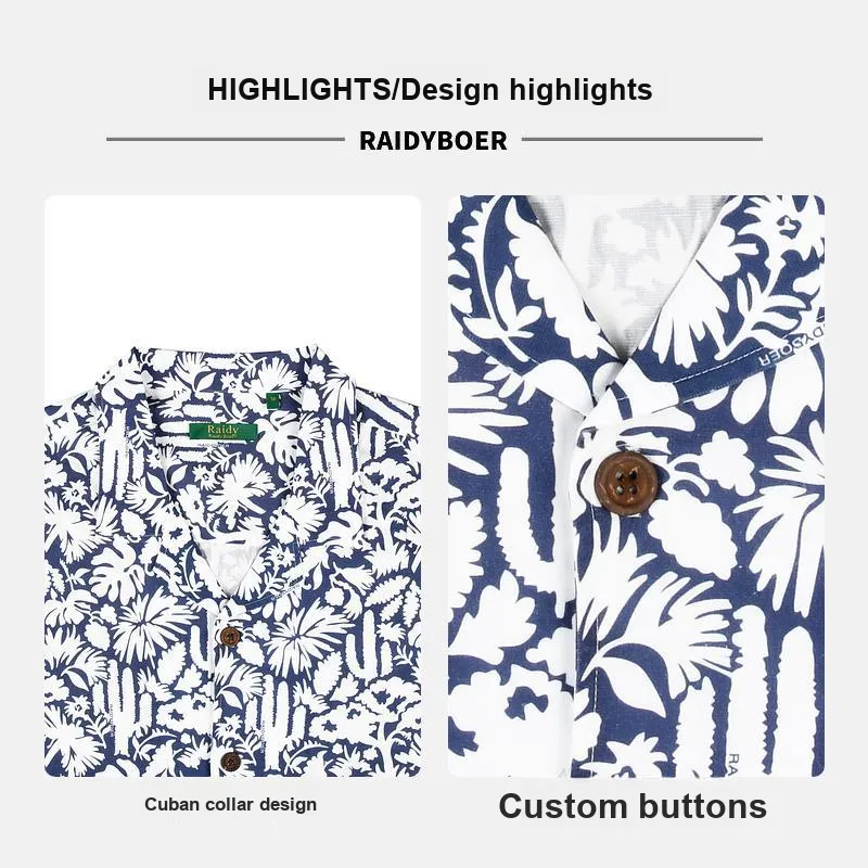 Raidy Boer 2025 Summer Shirt Men's White Flower-2