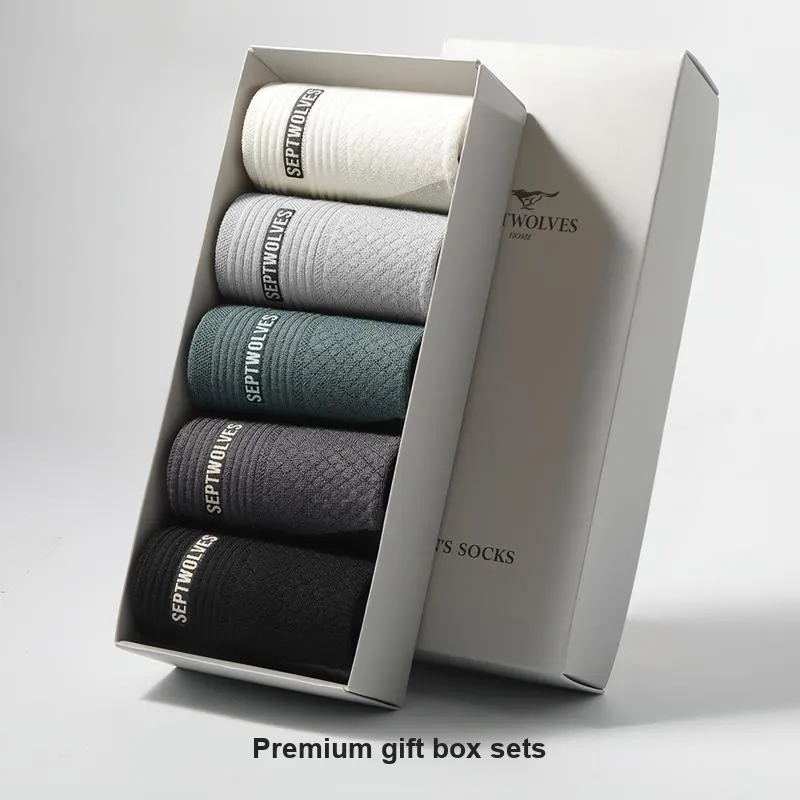 SEPTWOLVES Ankle Socks Men's 5 Pack Gift Box Set+Shopping Bag-9