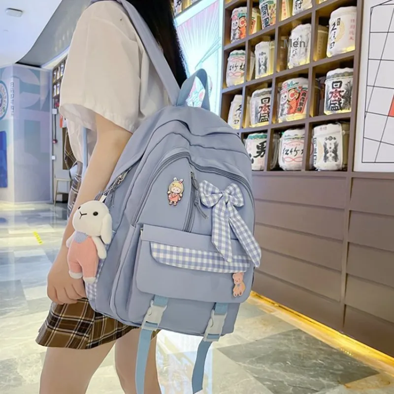 MARKANGARO Nylon Backpack Medium Size Women's Blue/Pink-4