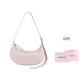 AMAZING SONG Cow Leather Crescent Bag Shoulder Bag Crossbody Bag Medium Size Women's Milkshake White