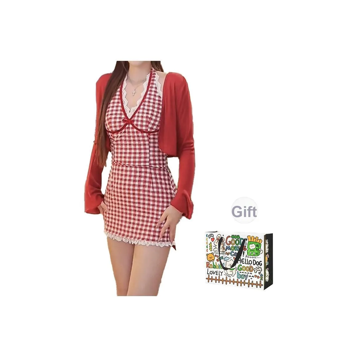 OURUOKE Красный Клетчатый Набор В комплекте Сумка для покупок Женские Слиплатья