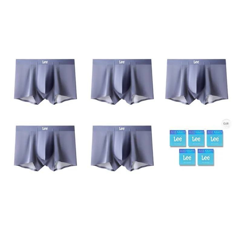 Lee Underpants Men's Lightweight Breathable Seamless Antibacterial High Rebound Boxer Shorts 5 Pack Gift Box Set-6